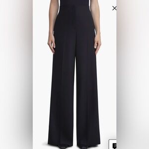 LAFAYETTE 148 NY Pants 10 Black 100% Virgin Wool Lined Wide Leg Trousers